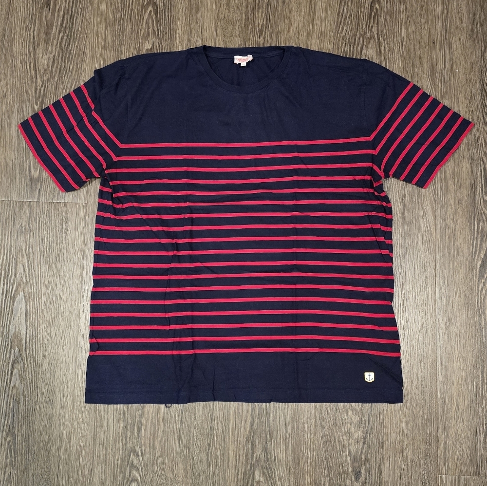 Armor Lux Dark Blue and Red Striped Tee Size XXL